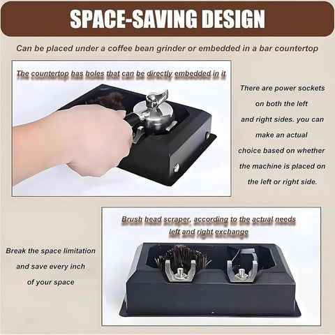 Slick Electric Portafilter Cleaner For 58 Mm Espresso Machines with space-saving design under grinder.