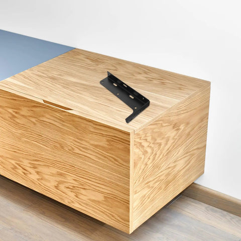 Heavy Duty Invisible Wall Mounted Cabinet Brackets Black Steel L Shaped Floating Shelf Supports on wooden cabinet top
