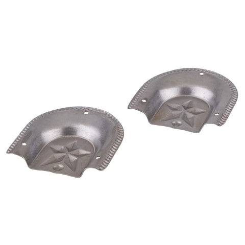 Heavy Duty Steel Trunk Handle Loop Caps Fit Slotted Or Non Slotted Round Ends Set of four metal caps with star design.