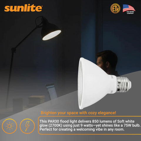 LED PAR30 Short Neck Flood Light Bulb 9W 75W Equivalent 850 Lumens Dimmable ETL Listed Medium E26 Base Soft White 2700K