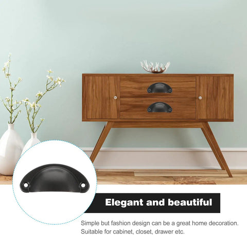 Vintage Iron Drawer Pull Handles Set 12 Pieces Retro Cabinet Knobs Black Painted Shell Shape For Dresser