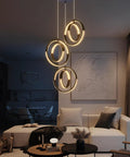 Modern LED Chandelier With 6 Ring Ball Design Black Pendant Lamp 18W Dimmable Ceiling Light Fixture in stylish living room