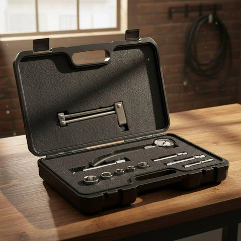 Open case with Hose Pinch Pliers And Line Clamp Set For Brake Lines, Quick One Handed Screw Lock Clamp Tool For Reliable Line Shutdown During Service, Perfect For Shops, Mobile Mechanics, And Field Repairs.