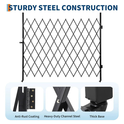 Secure Your Zone With This Beast Mode Heavy Duty Expandable Security Gate Featuring Rock Tough Aluminum Body, shown with anti-rust coating.