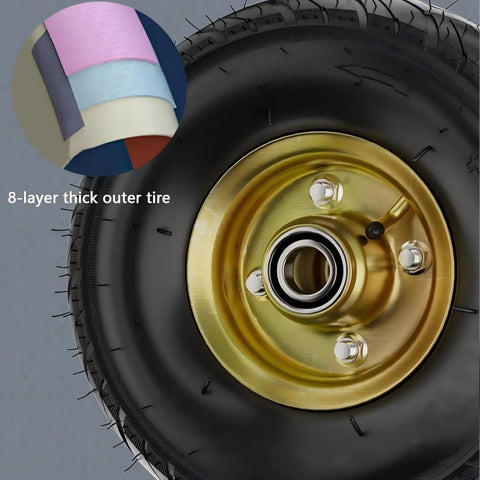 10 Inch Pneumatic Plate Casters With Durable Rubber Knobby Tread Quiet And Sturdy 2 Pack showing 8-layer thick outer tire