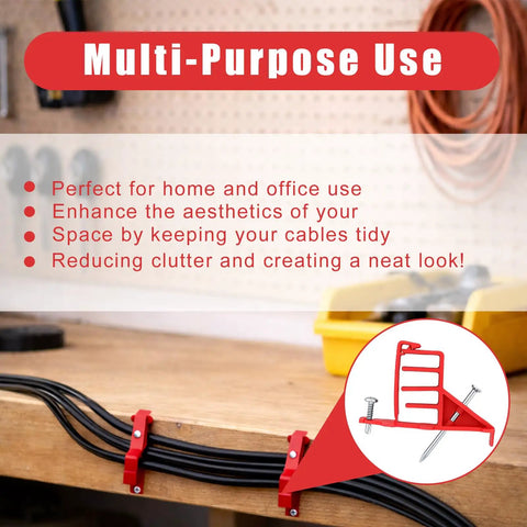 Get These 200 Pack Multi Cable Staples With Steel Nails To Secure Your Electrical Wire Stackers Fast Without Drilling And Lock Clips Keep Cables From Slipping So Your Setup Looks Clean And Super Stable, red cable staples securing black wires.