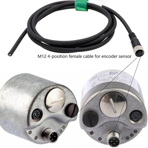 Beefy M12 A Coded 4 Pin Female Shielded Cable For Actuator Sensor Encoder; cable showing connectors and device connections