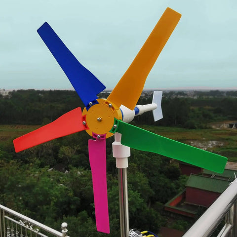 Colorful Small Wind Turbine Generator Kit With Wind Powered Light Strip For Backyard Decor Vibe Free Energy Garden Accent 18 Inch Diameter