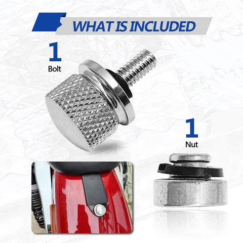 Stainless Motorcycle Seat Bolt Kit With 1/4-20 Threads, Fender Seat Nut Kit in silver with nylon washer for Harley bikes