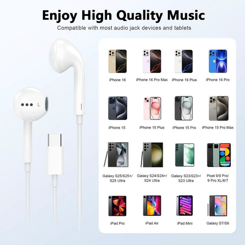 Two Pack USB C Earbuds With Microphone And Remote Control Noise Cancelling Wired Headphones Type C Earphones for iPhone 17 16 15