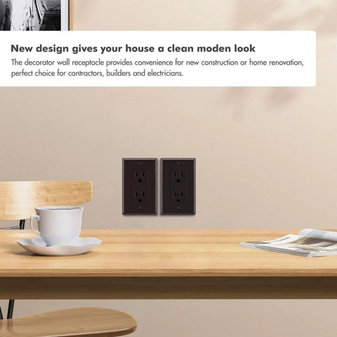 Kitchen wall with brown dual Brown Decorator Receptacle Outlet 15 Amp 125 Volt Tamper Resistant with Grounding and Wall Plate