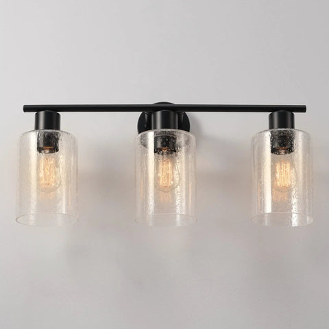 Bristol 5 Piece All In One Matte Black Bathroom Set With Dimmable 3 Light Vanity Light Featuring Seeded Glass Shades
