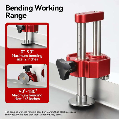 Close-up of Lightweight 1 Station Sheet Metal Roller Bender for fabrication with 6 inch butterfly wheel, 0-90 degree bending range.