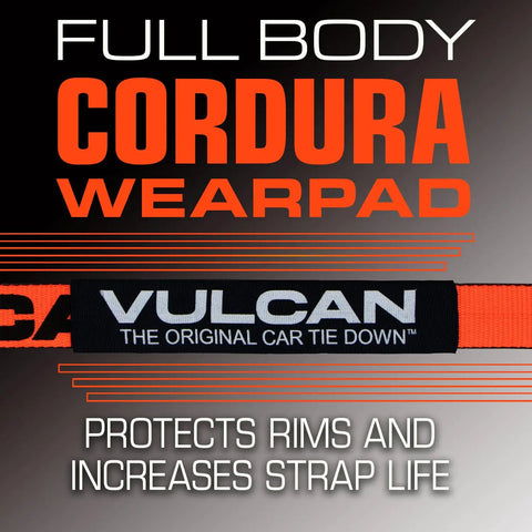 Full body Cordura wear pad from Rough And Ready Heavy Duty Car Tie Down Axle Straps; designed to protect rims and extend strap life.