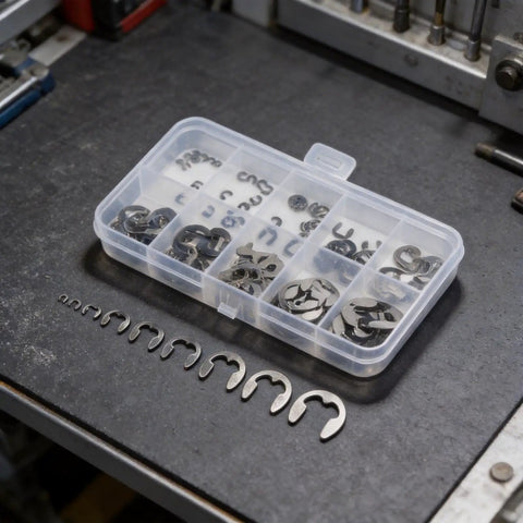 120 Piece External Retaining Rings Kit For Mechanical Projects, Durable Stainless Steel Snap Rings In A Variety Of Sizes From M5 To M10, Built For Tough Jobs, Quick Installations, And Snug, Reliable Fits. stainless steel retaining rings in organizer tray