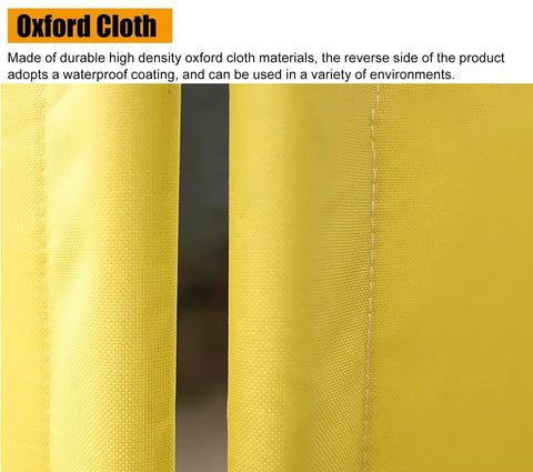 Close-up of Hella Tough Expandable Crowd Control Barricade With Reinforced Plastic And Heavy Canvas Frames, yellow Oxford cloth material.