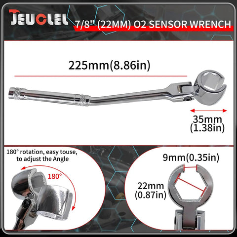 Seven Eighths Inch Oxygen Sensor Wrench With Contoured Handle And Flexible Head For Easy Removal And Installation shown in full view
