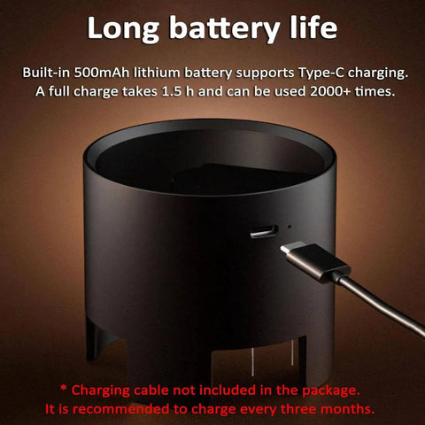 Built Different Electric Espresso Stirrer And Puck Distribution Tool With 58mm Precision Needle Disc Includes Six Spare Stainless Needles showing Type-C charging port.