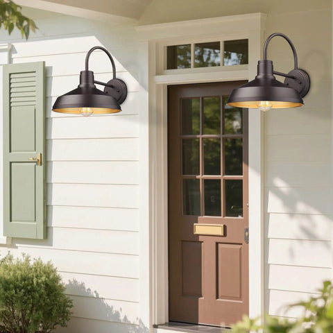 Gooseneck Outdoor Barn Light Wall Sconce Set Exterior Porch Lighting Fixture In Oil Rubbed Bronze on house entry