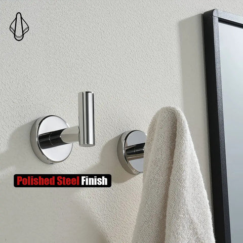 Chrome Bathroom Towel Hook Set Heavy Duty 304 Stainless Steel Wall Mounted Coat Robe Hooks For Bathroom Kitchen Garage Rust Resistant Polished Finish Easy Install Pack Of 4 TH100-CH-P4 displayed with towel