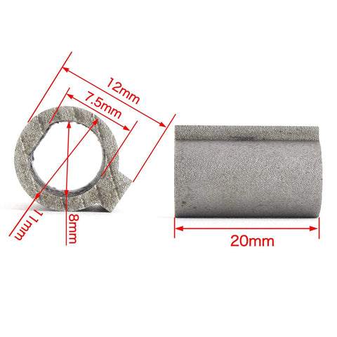 Detailed view of 8-11mm stepper motor shaft sleeve adapter, steel construction with precise measurements, 20mm in length.
