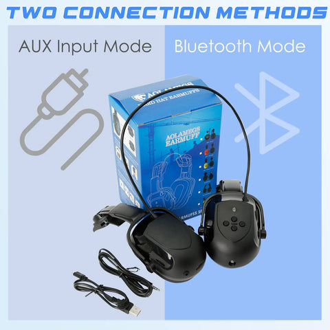 Heavy Duty Bluetooth Hard Hat Earmuffs With NRR 26Db Noise Cancelling Hearing Protection, AUX and Bluetooth connection options.