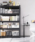 Beefy 5-Tier Heavy Duty Metal Garage Shelving Set 3 Pack next to a modern white desk in a bright room