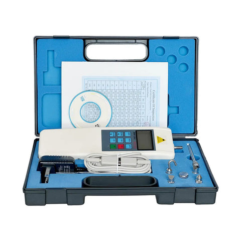 Digital Push Pull Force Gauge With Five Test Modes And Three Display Options Switch Between Newtons Kilograms And Pounds Includes Local Gravity Adjustment For Precise Readouts And Easy Calibration in case with accessories