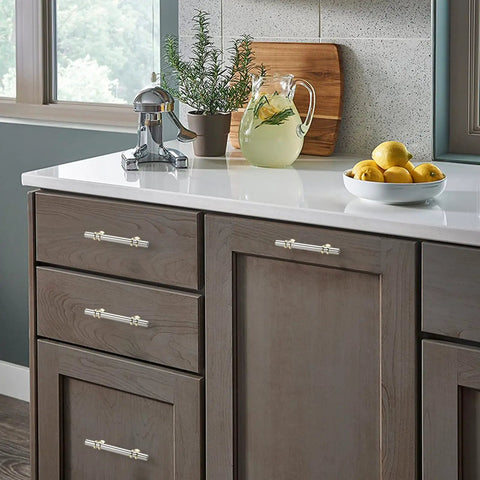 Kitchen with 10 Pack Brushed Nickel Cabinet Pulls Barrel Handles 3 Inch Center To Center No Fuss Install visible on drawers