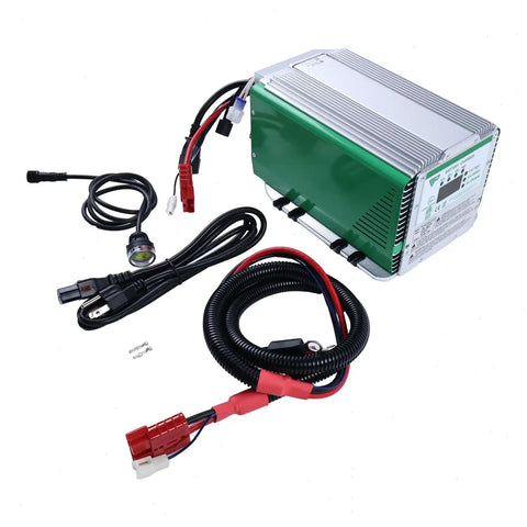 Kickstart Your Setup With This Heavy Duty 48V 30A Battery Charger Auto Cut Off X Led Display Replaces 128375GT 128375 with cables and connectors.