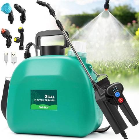 Powerful Battery Powered Sprayer 2 Gallon Electric Weed Sprayer With Adjustable Pressures, Indicator, Wand, Nozzles