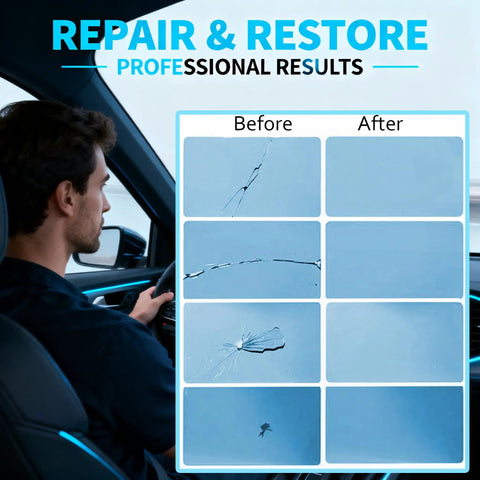 Before and after results using Fast Acting Windshield Repair Kit With Nano Glass Repair Fluid For Chips And Cracks