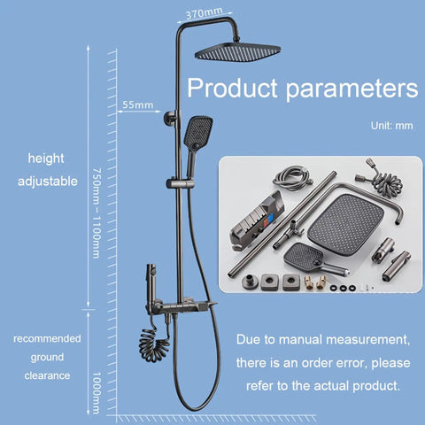CUTPOIY Hot and Cold Shower Faucet Set Rain Exposed Pipe Shower Knobs Handle 3Function Tub Spout Shower System height adjustable dimensions