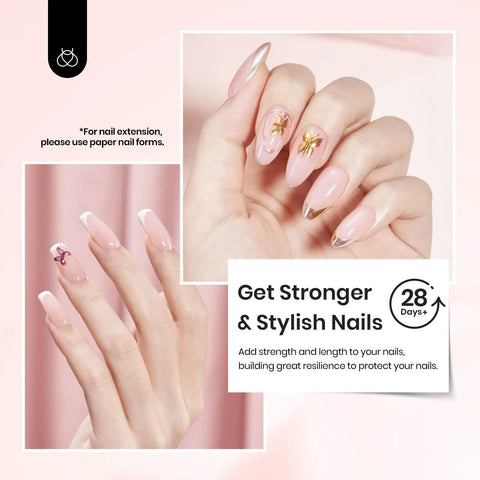 Pink Builder Gel No Wipe Gel Top Coat Base Coat Shine Finish Soak Off LED Jelly Nude Nail Strengthener on manicured nails