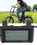 LCD Display Meter For Electric Bike S900 Controller 48V Screen, showing speed and data, with rider on a foldable e-bike.