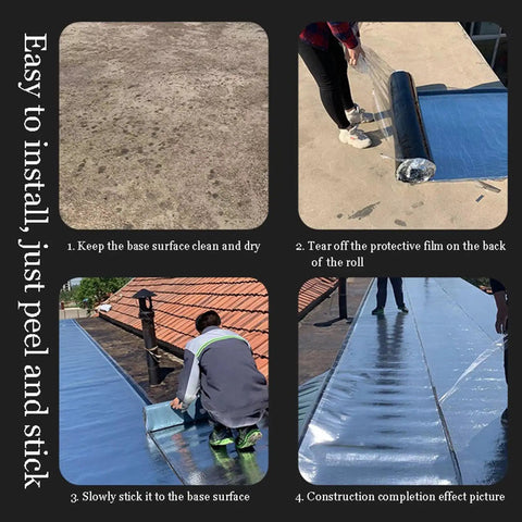 Heavy Duty Self Adhesive Roof Tape And Bitumen Waterproof Membrane With Thick Aluminum Foil Backing To Knock Out Leaks Quick On Asphalt Shingles Windows And Siding Today installation steps on a rooftop.