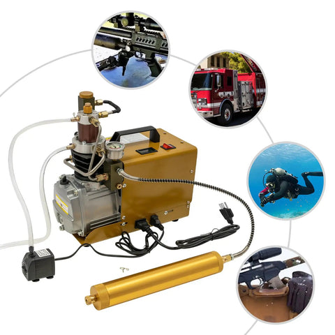Proyongoo High Pressure Air Compressor 1800W Copper Motor Portable PCP Pump 30Mpa with gold tank for industrial use.
