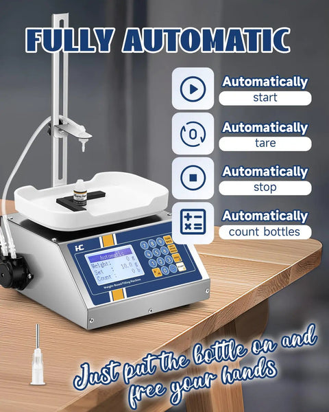 No Hassle Auto Fill Peristaltic Pump Liquid Filling Machine For 1-50 Ml Bottles with digital display and automatic functions.