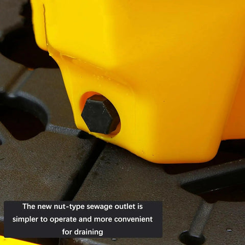 Yellow outlet detail on Heavy Duty HDPE Spill Containment Pallet With Anti Slip Tray Odorless Waterproof Platform Easy To Clean