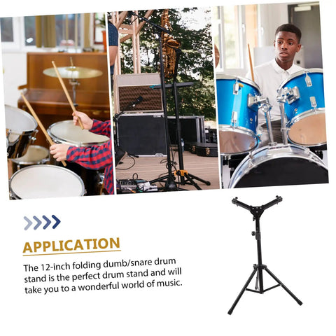 Heavy Duty Alloy Snare Drum Storage Rack And Portable Stand Support For Beginners Quick Lock Setup In Sleek Matte Black Finish, side view with drums.