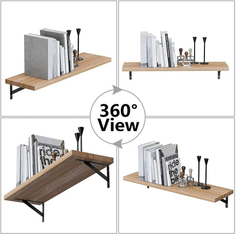 Rock Solid 10 Inch Shelf Brackets 6 Pack Heavy Duty L Bracket Supports For DIY Floating Shelves with mounted books.