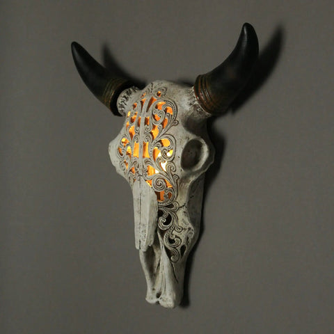 Southwestern Style Steer Skull Resin Wall Sconce Or Table Lamp With Removable Metal Stand And LED Bulb Western Decor For Home Or Office Cowboy Chic