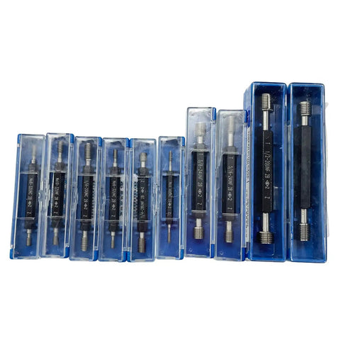 10 Piece Double Threaded Screw Plug Gauge Set With Go No Go, Pro Grade High Precision ANSI Class 2B Thread Gauges In Box