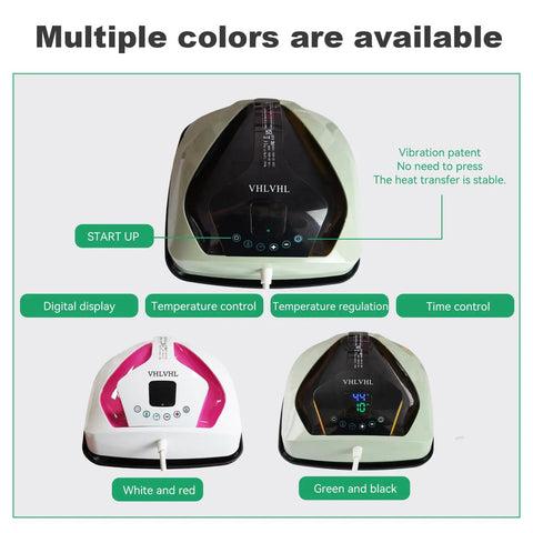 Portable 9x9 Inch Vibration Heat Press in multiple colors with LED display and controls for T-shirts, hats, bags, and mugs.