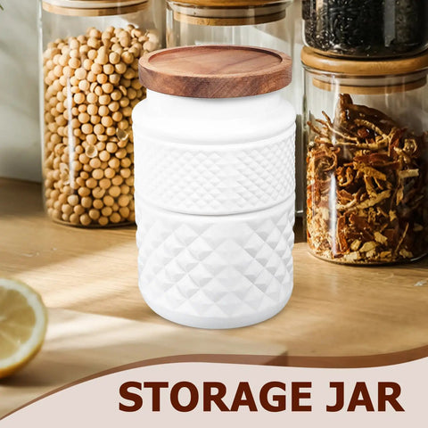 Top Shelf Durable 1800Ml Glass Storage Jars With Hella Tight Airtight Wooden Lids Vintage White Matte Tea Canisters displayed on countertop.