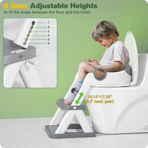 No Drama Toddler Potty Training Seat With Built In Step Stool Two In One Tot Ready Bathroom Combo For Kids showing adjustable height gears.