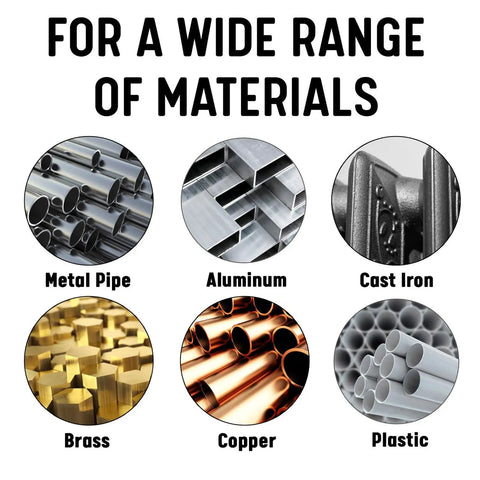 Image showing materials for M36 X 1.5 Carbon Steel Hex Rethreading Die: metal pipe, aluminum, cast iron, brass, copper, plastic.