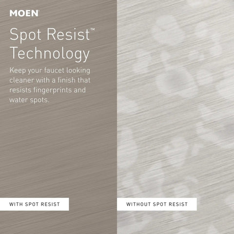 Comparison of brushed nickel with and without Spot Resist technology highlighting fingerprint resistance.