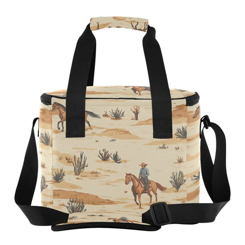 Desert Ride Insulated Lunch Bag For Outdoor Adventures, Leakproof Cooler Tote with desert motif and black straps