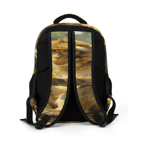 Back view of Jungle Monkey Banana Printed Unisex Backpack showing breathable mesh straps and detailed monkey design